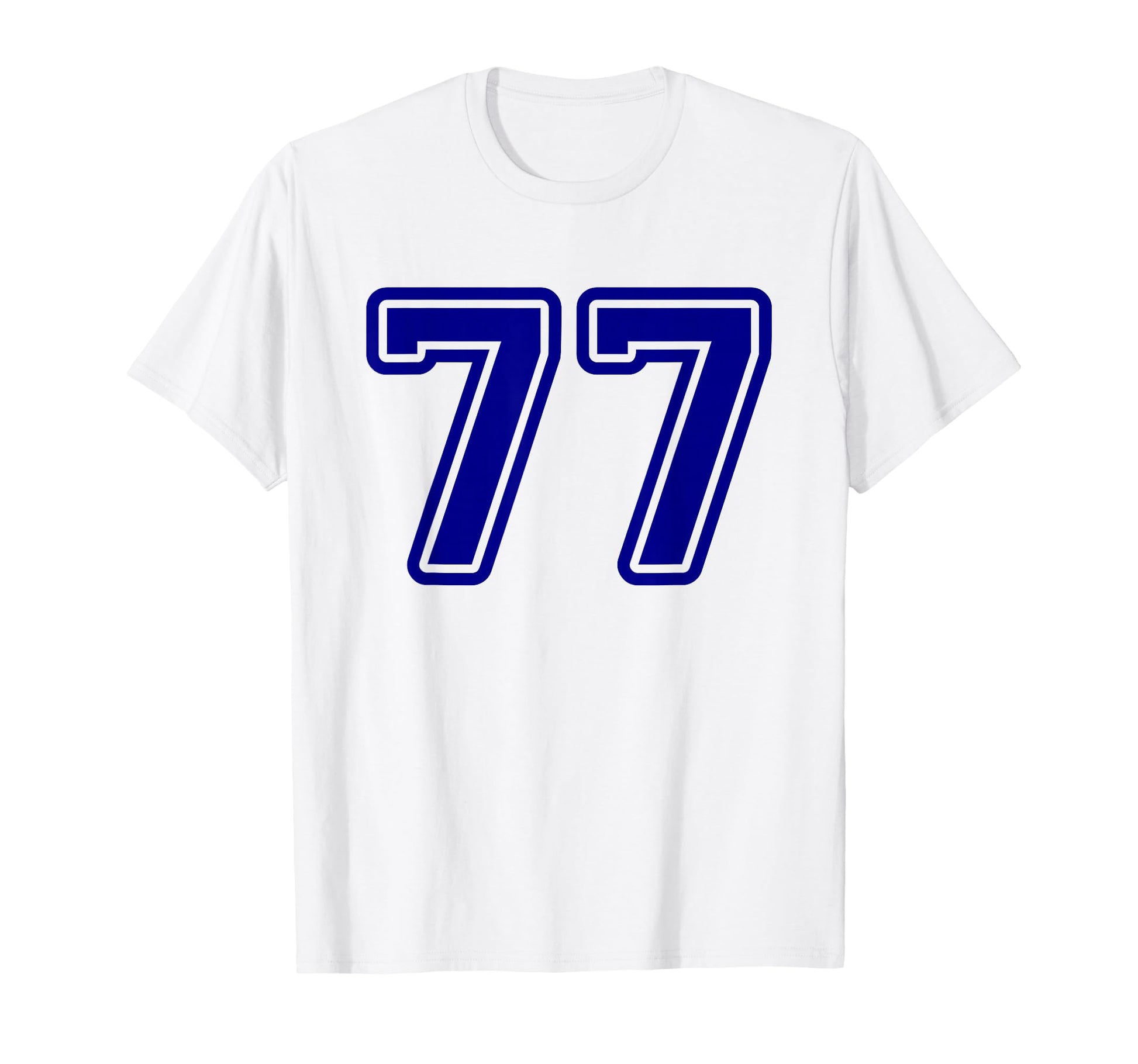 Number 77 Blue Sports Team Varsity T-Shirt - Graphic Print Men Women - T-Shirt, Sweatshirt, Hoodie