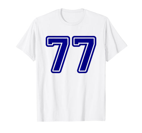 Number 77 Blue Sports Team Varsity T-Shirt - Graphic Print Men Women - T-Shirt, Sweatshirt, Hoodie