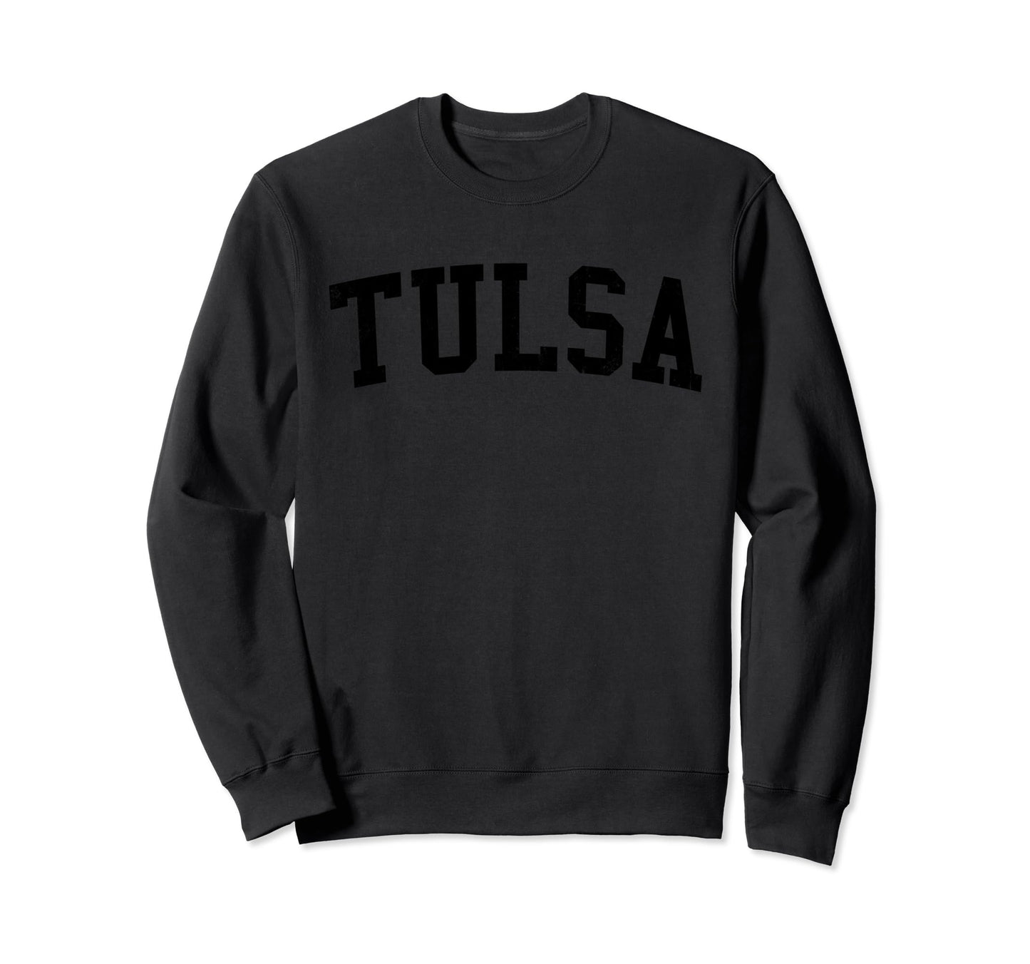 Tulsa Ok Distressed Black Varsity Sweatshirt - Aesthetic Graphic Men Women - T-Shirt, Sweatshirt, Hoodie
