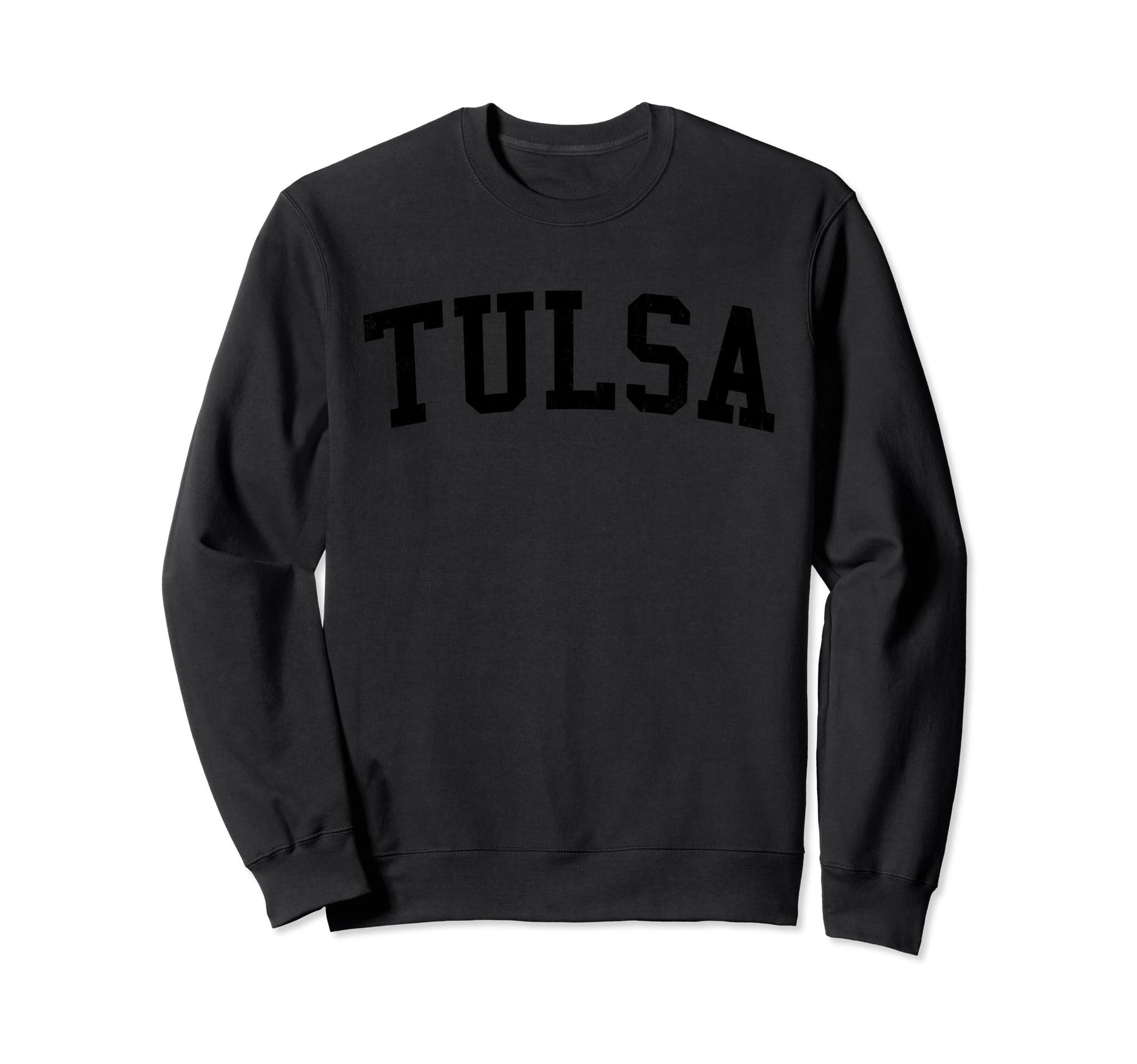 Tulsa Ok Distressed Black Varsity Sweatshirt - Aesthetic Graphic Men Women - T-Shirt, Sweatshirt, Hoodie
