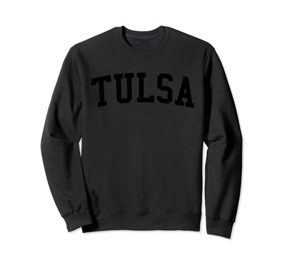 Tulsa Ok Distressed Black Varsity Sweatshirt - Aesthetic Graphic Men Women - T-Shirt, Sweatshirt, Hoodie