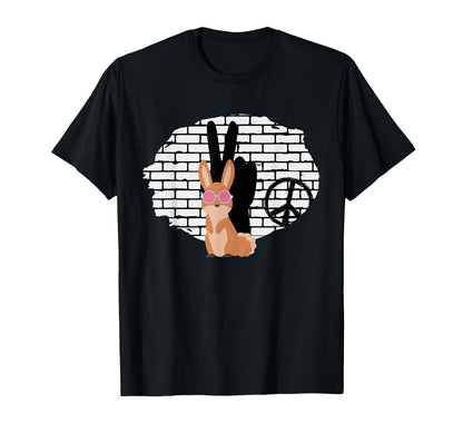 Hippie Rabbit Peace Sign Love Peace T-Shirt - Custom Art Print Men Women - T-Shirt, Sweatshirt, Hoodie