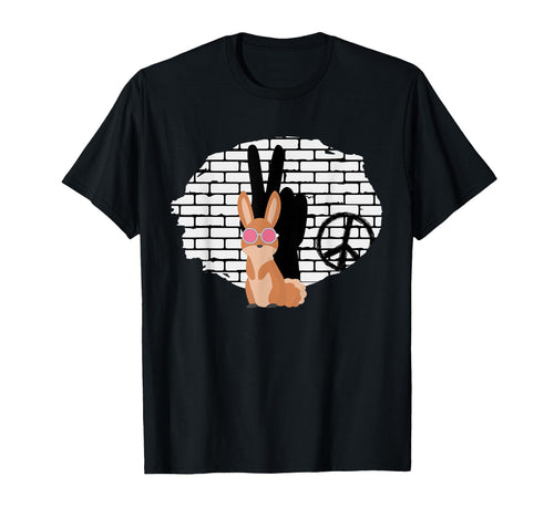 Hippie Rabbit Peace Sign Love Peace T-Shirt - Custom Art Print Men Women - T-Shirt, Sweatshirt, Hoodie