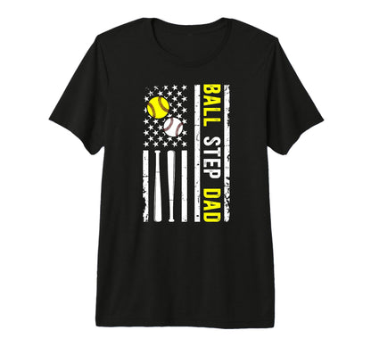 Mens Ball Step Dad Us Flag Softball T-Shirt - Unique Graphic Unisex - T-Shirt, Sweatshirt, Hoodie