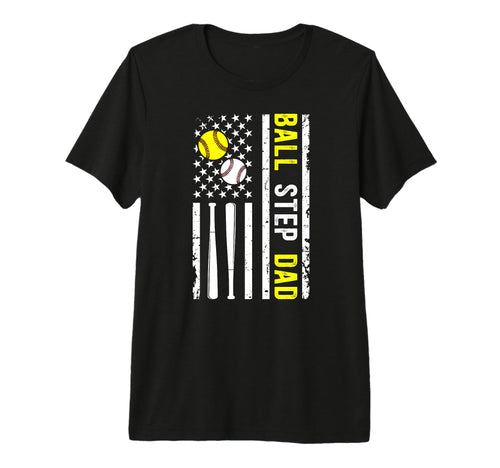 Mens Ball Step Dad Us Flag Softball T-Shirt - Unique Graphic Unisex - T-Shirt, Sweatshirt, Hoodie