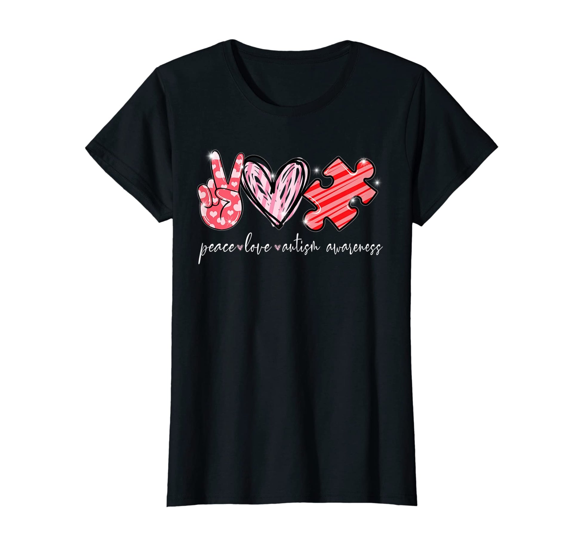 Womens Peace Love Autism Awareness T-Shirt - Casual Everyday Wear Unisex - T-Shirt, Sweatshirt, Hoodie