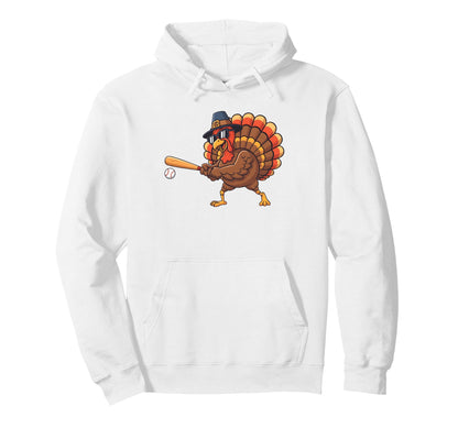 Turkey Playing Baseball Thanksgiving Hoodie - Graphic Print Unisex - T-Shirt, Sweatshirt, Hoodie