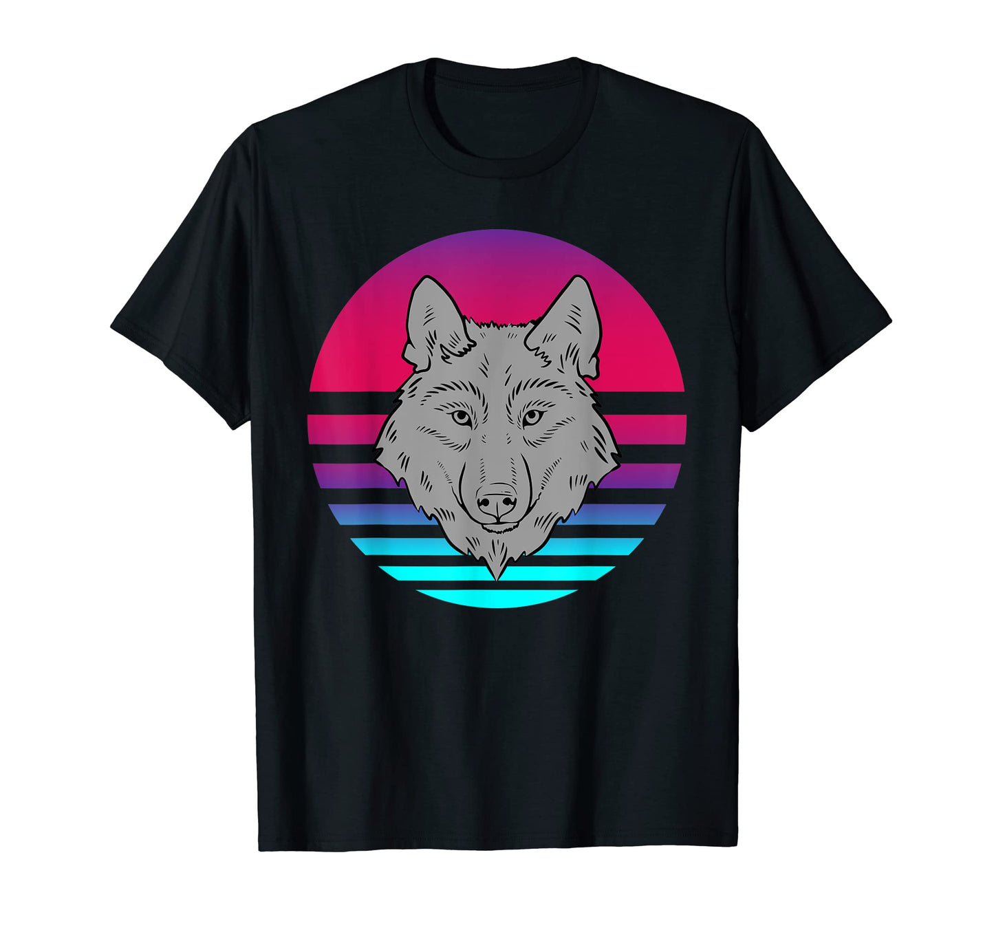 Retrowave Sunset Wolf Dog Vaporwave T-Shirt - Minimalist Print for Adults - T-Shirt, Sweatshirt, Hoodie