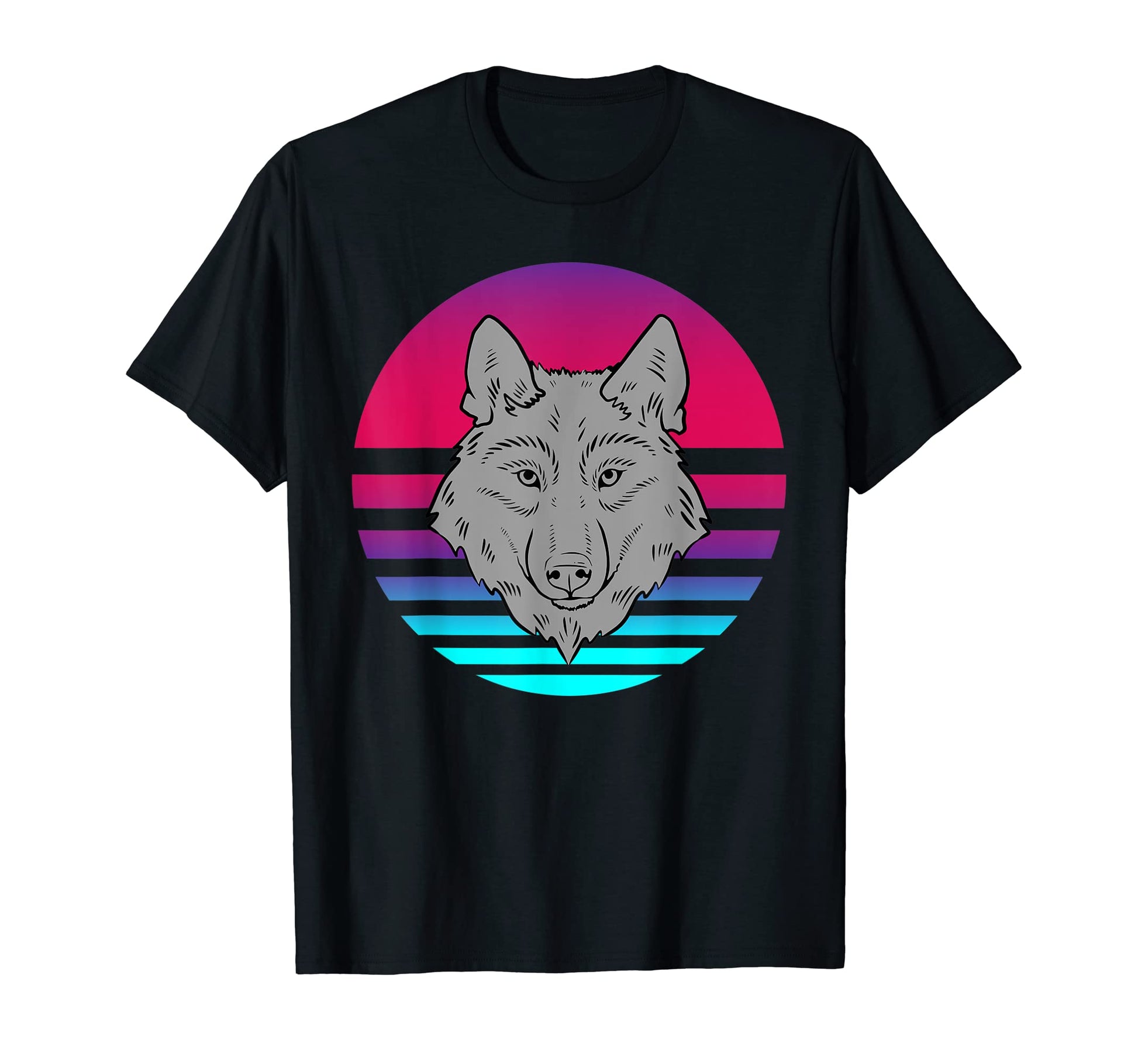 Retrowave Sunset Wolf Dog Vaporwave T-Shirt - Minimalist Print for Adults - T-Shirt, Sweatshirt, Hoodie