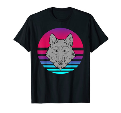 Retrowave Sunset Wolf Dog Vaporwave T-Shirt - Minimalist Print for Adults - T-Shirt, Sweatshirt, Hoodie