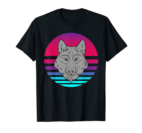 Retrowave Sunset Wolf Dog Vaporwave T-Shirt - Minimalist Print for Adults - T-Shirt, Sweatshirt, Hoodie