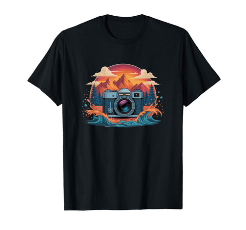 Camera Mountain Sunset Waves T-Shirt - Streetwear Style for Adults - T-Shirt, Sweatshirt, Hoodie