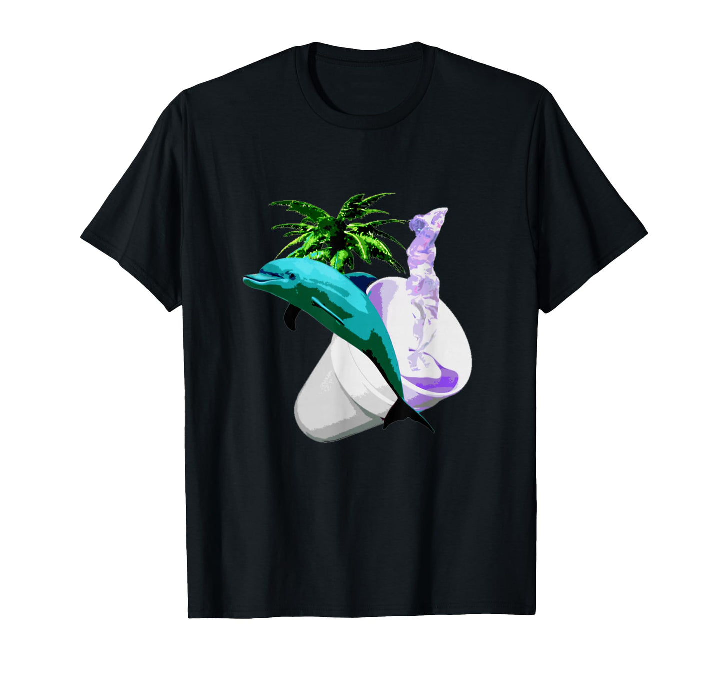 Aesthetic Vaporwave Dolphin Palm T-Shirt - Graphic Print for Adults - T-Shirt, Sweatshirt, Hoodie
