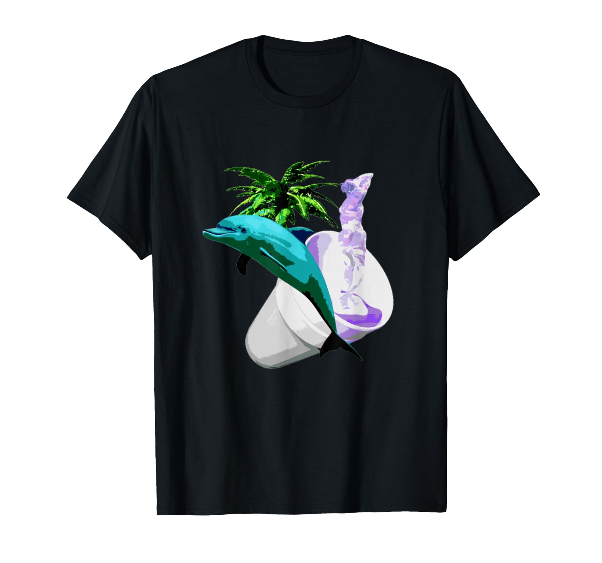 Aesthetic Vaporwave Dolphin Palm T-Shirt - Graphic Print for Adults - T-Shirt, Sweatshirt, Hoodie