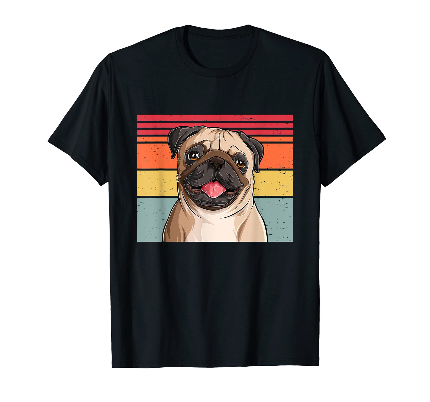 Pug Portriat Sunset Stripes Dog T-Shirt - Unique Graphic Men Women - T-Shirt, Sweatshirt, Hoodie