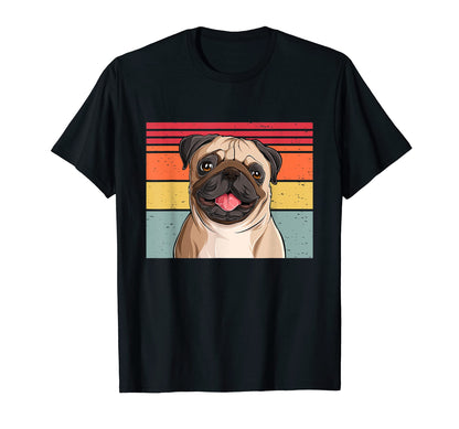 Pug Portriat Sunset Stripes Dog T-Shirt - Unique Graphic Men Women - T-Shirt, Sweatshirt, Hoodie