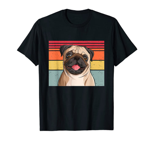 Pug Portriat Sunset Stripes Dog T-Shirt - Unique Graphic Men Women - T-Shirt, Sweatshirt, Hoodie