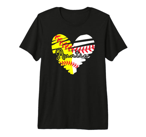 Baseball Softball Auntie Heart T-Shirt - Casual Everyday Wear Unisex - T-Shirt, Sweatshirt, Hoodie
