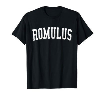 Romulus Mi Distressed White Varsity T-Shirt - Trendy Graphic Unisex - T-Shirt, Sweatshirt, Hoodie