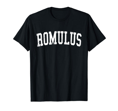 Romulus Mi Distressed White Varsity T-Shirt - Trendy Graphic Unisex - T-Shirt, Sweatshirt, Hoodie