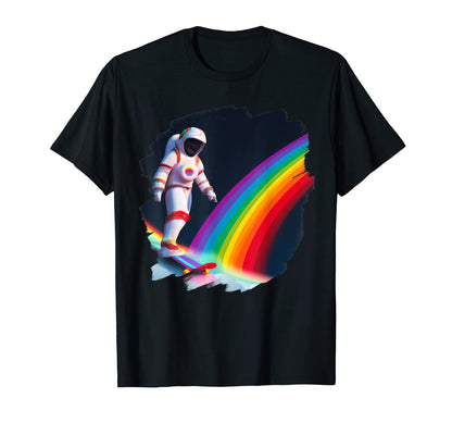 Astronaut Skateboarding Space Rainbow T-Shirt - Trendy Graphic Unisex - T-Shirt, Sweatshirt, Hoodie
