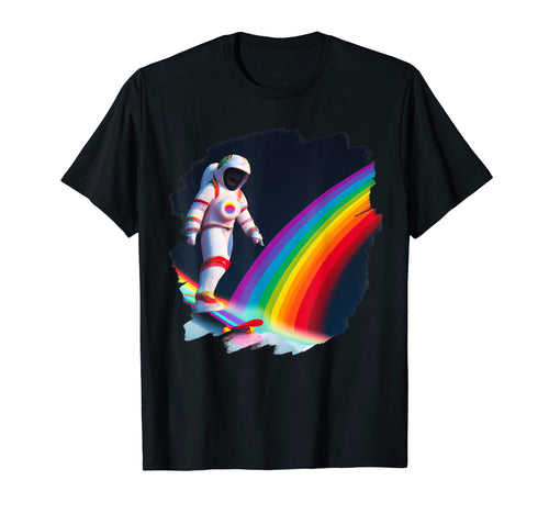 Astronaut Skateboarding Space Rainbow T-Shirt - Trendy Graphic Unisex - T-Shirt, Sweatshirt, Hoodie