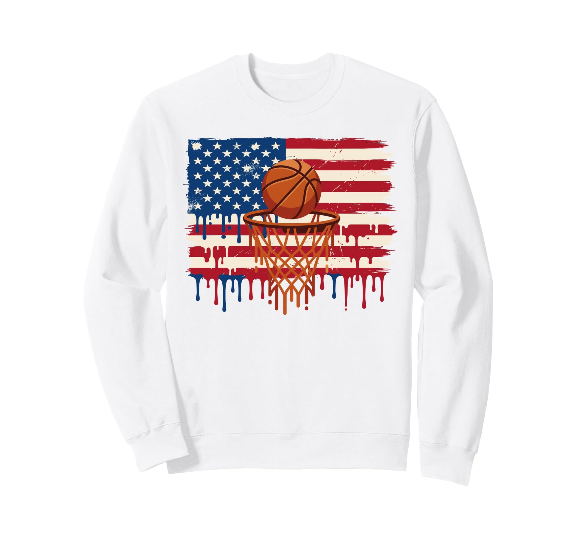 Basketball American Flag Dripping Sweatshirt - Novelty Apparel Men Women - T-Shirt, Sweatshirt, Hoodie