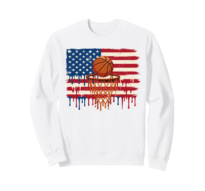 Basketball American Flag Dripping Sweatshirt - Novelty Apparel Men Women - T-Shirt, Sweatshirt, Hoodie