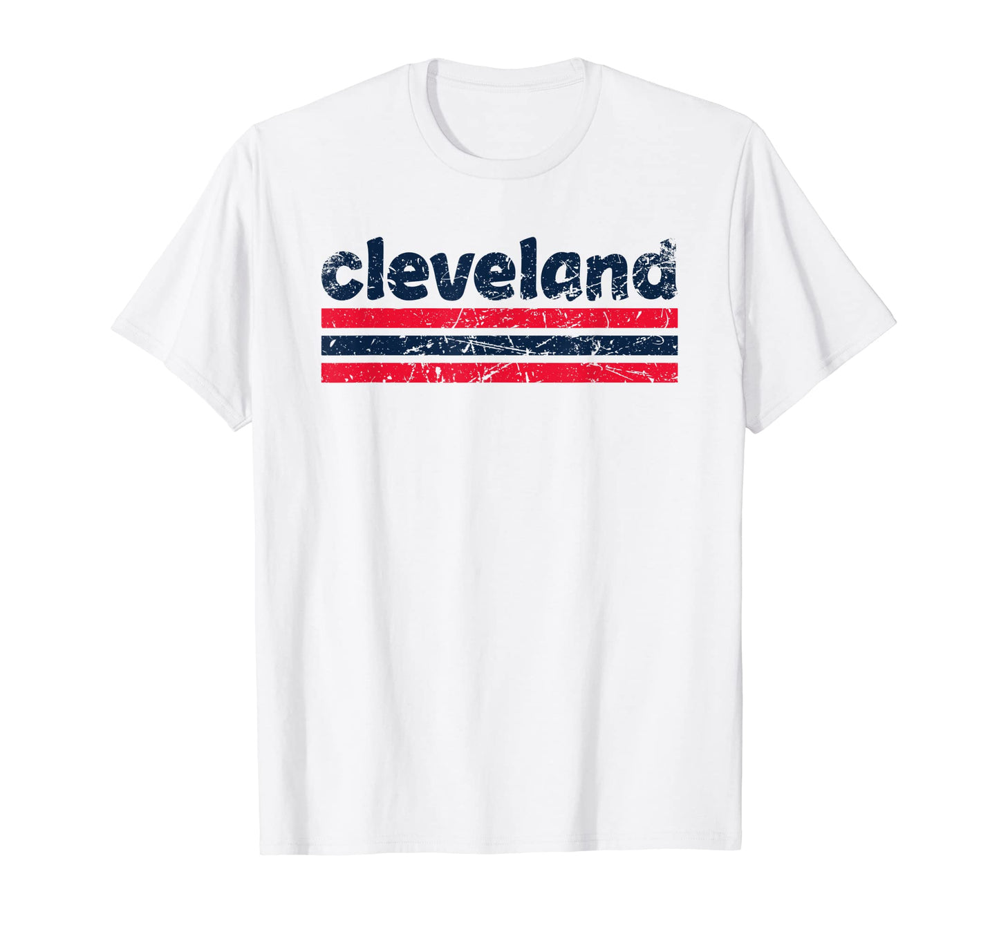 Cleveland Ohio Three Stripe Weathered T-Shirt - Unique Graphic for Adults - T-Shirt, Sweatshirt, Hoodie