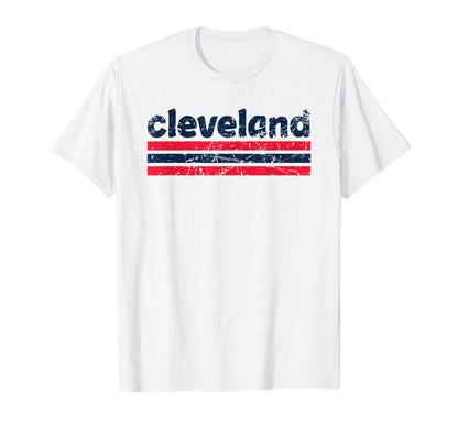 Cleveland Ohio Three Stripe Weathered T-Shirt - Unique Graphic for Adults - T-Shirt, Sweatshirt, Hoodie