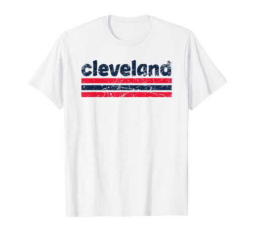 Cleveland Ohio Three Stripe Weathered T-Shirt - Unique Graphic for Adults - T-Shirt, Sweatshirt, Hoodie