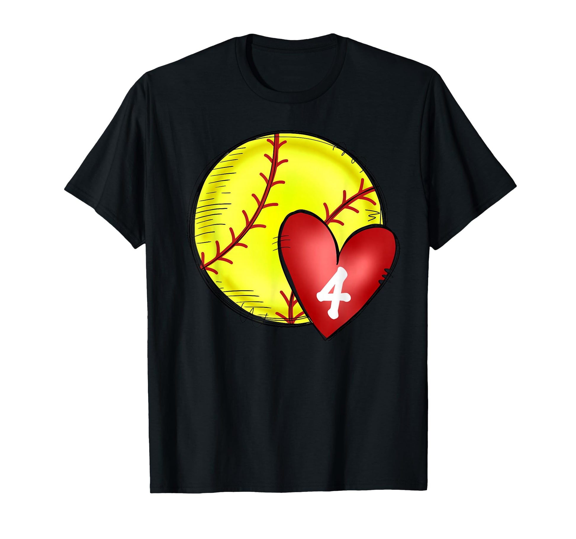 Womens Custom Softball Mom Number 4 Heart T-Shirt - Graphic Print Unisex - T-Shirt, Sweatshirt, Hoodie