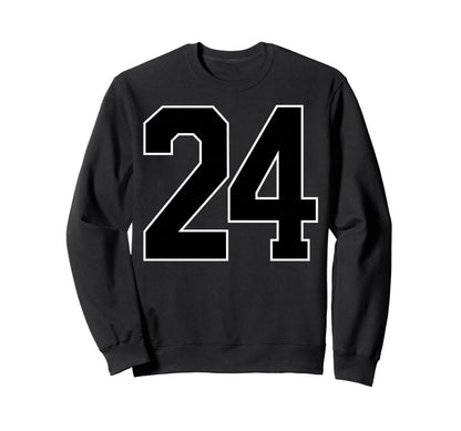 Black Sports Team Number 24 Fan Sweatshirt - Minimalist Print for Adults - T-Shirt, Sweatshirt, Hoodie