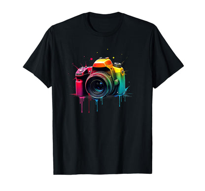 Photography Colorful Camera Dripping T-Shirt - Novelty Apparel for Adults - T-Shirt, Sweatshirt, Hoodie