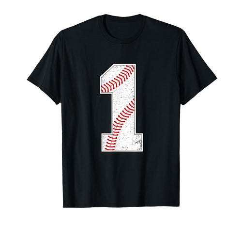Baseball Jersey Number 1 Distressed T-Shirt - Minimalist Print Men Women - T-Shirt, Sweatshirt, Hoodie