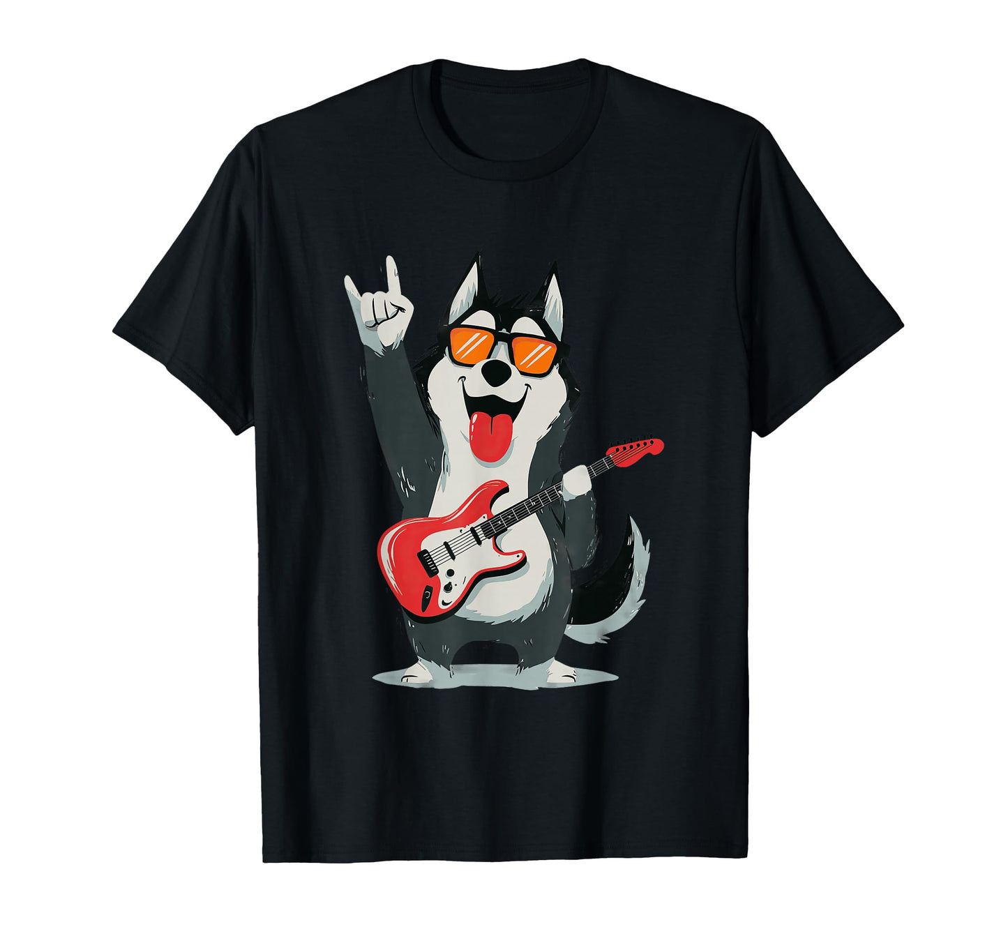 Funny Husky Dog Rock Music Guitar T-Shirt - Custom Art Print Men Women - T-Shirt, Sweatshirt, Hoodie