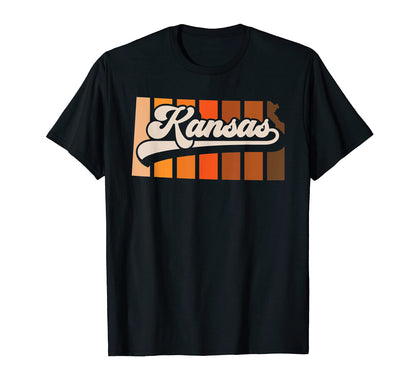 Kansas 70S Stripe State Silhouette T-Shirt - Graphic Print Men Women - T-Shirt, Sweatshirt, Hoodie