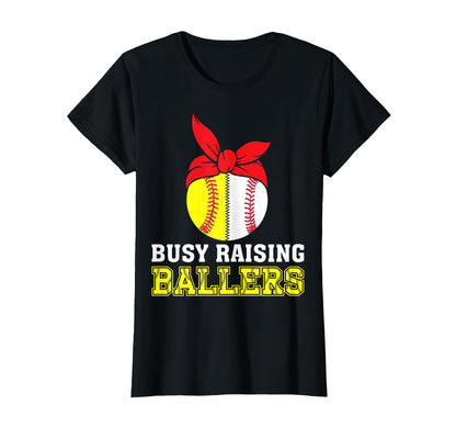 Busy Raising Ballers Basketball Football T-Shirt - Graphic Print Unisex - T-Shirt, Sweatshirt, Hoodie