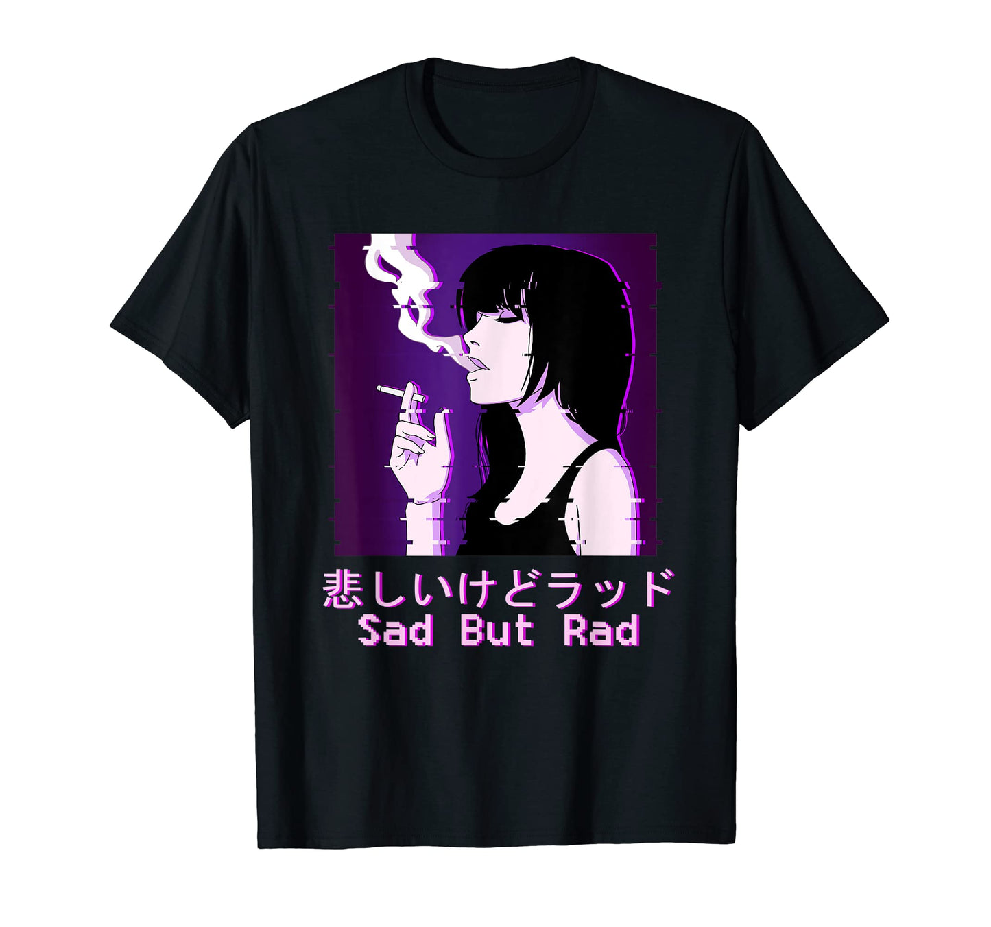 Sad Anime Japanese Glitch Aesthetic T-Shirt - Unique Graphic Men Women - T-Shirt, Sweatshirt, Hoodie