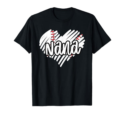 Baseball Nana Heart Sports Game Day T-Shirt - Trendy Graphic for Adults - T-Shirt, Sweatshirt, Hoodie