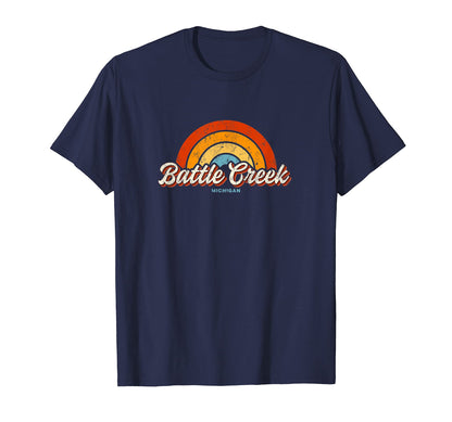 Battle Creek Michigan Mi Rainbow 70S T-Shirt - Graphic Print for Adults - T-Shirt, Sweatshirt, Hoodie