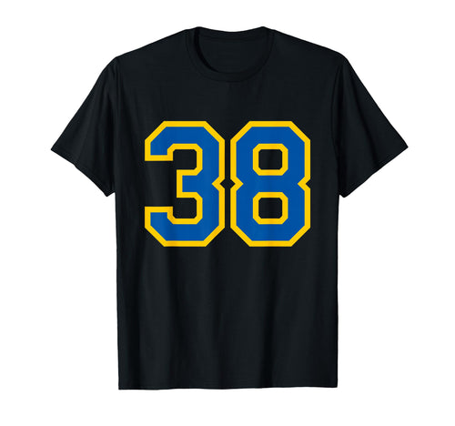 Blue Yellow Sport Team Number 38 T-Shirt - Fun Novelty Design Unisex - T-Shirt, Sweatshirt, Hoodie