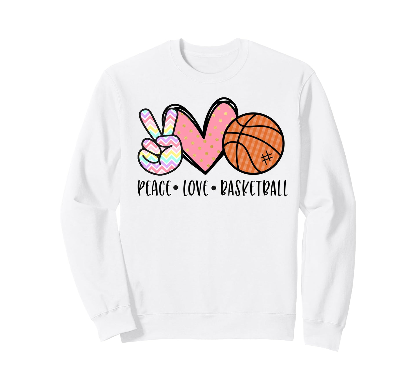 Peace Love Basketball Heart Teens Sweatshirt - Custom Art Print Unisex - T-Shirt, Sweatshirt, Hoodie
