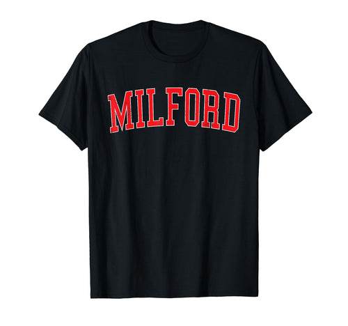 Milford De Distressed Red Varsity T-Shirt - Custom Art Print Men Women - T-Shirt, Sweatshirt, Hoodie