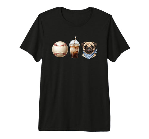Baseball Iced Coffee Pug Mom Ballpark T-Shirt - Custom Art Print Unisex - T-Shirt, Sweatshirt, Hoodie
