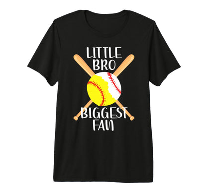 Little Bro Biggest Fan Softball T-Shirt - Fun Novelty Design for Adults - T-Shirt, Sweatshirt, Hoodie