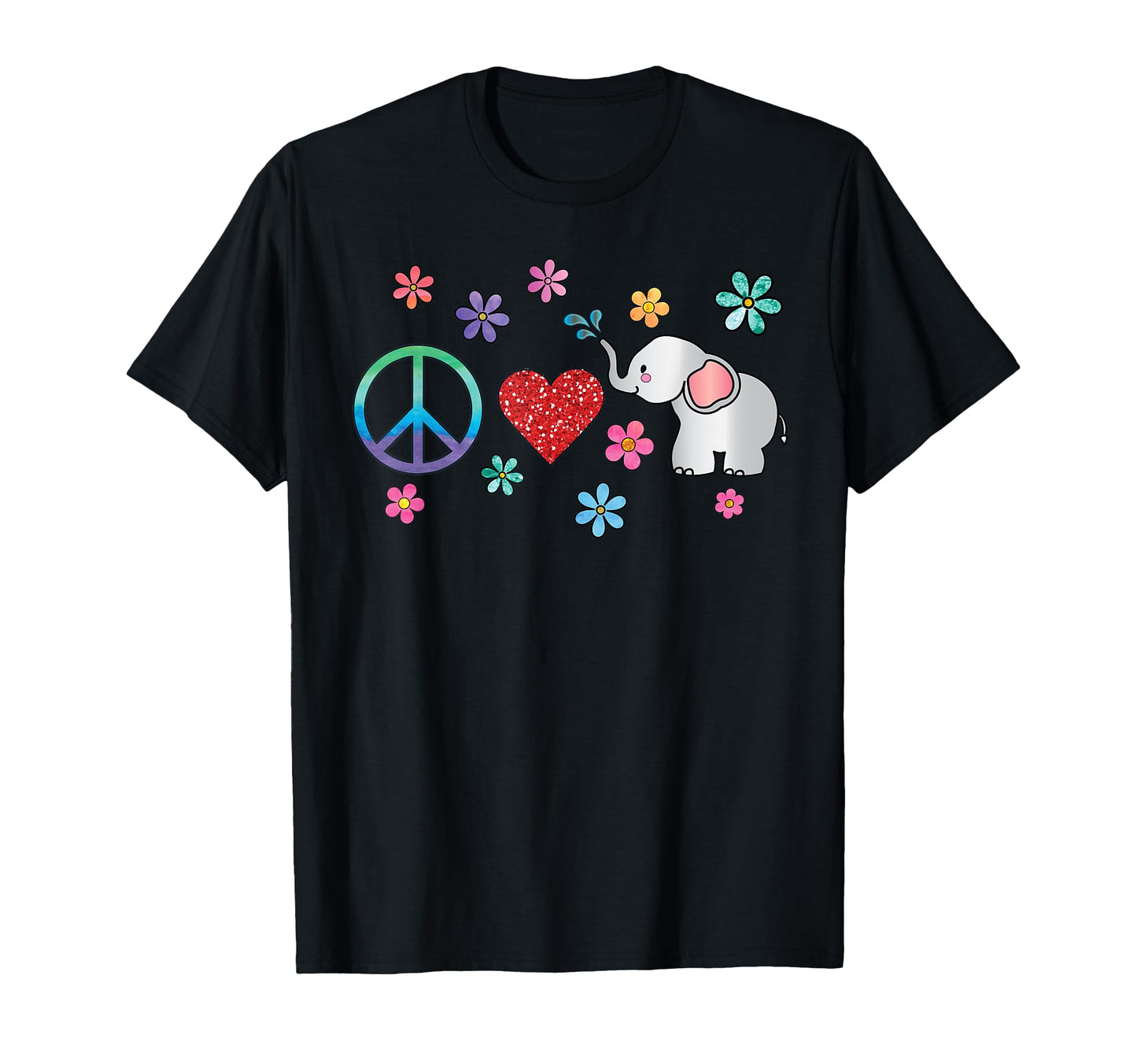 Elephant Peace Love Hippie Rainbow T-Shirt - Trendy Graphic for Adults - T-Shirt, Sweatshirt, Hoodie