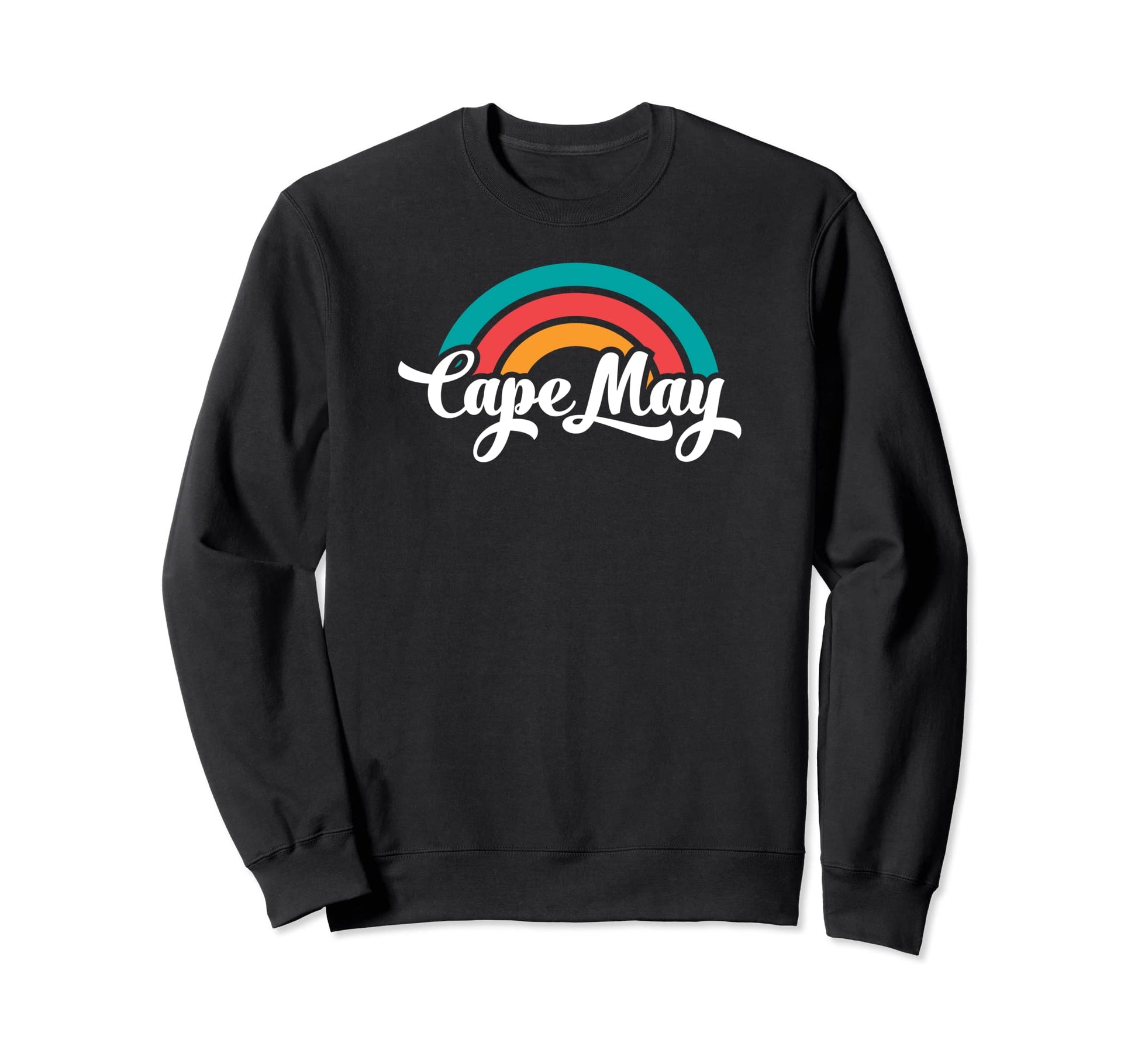 Cape May Nj Script Rainbow Sweatshirt - Casual Everyday Wear Unisex - T-Shirt, Sweatshirt, Hoodie