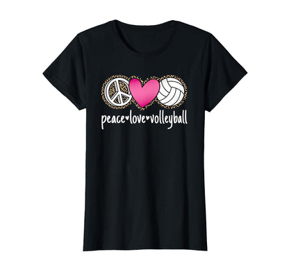 Peace Love Volleyball Leopard T-Shirt - Fun Novelty Design for Adults - T-Shirt, Sweatshirt, Hoodie