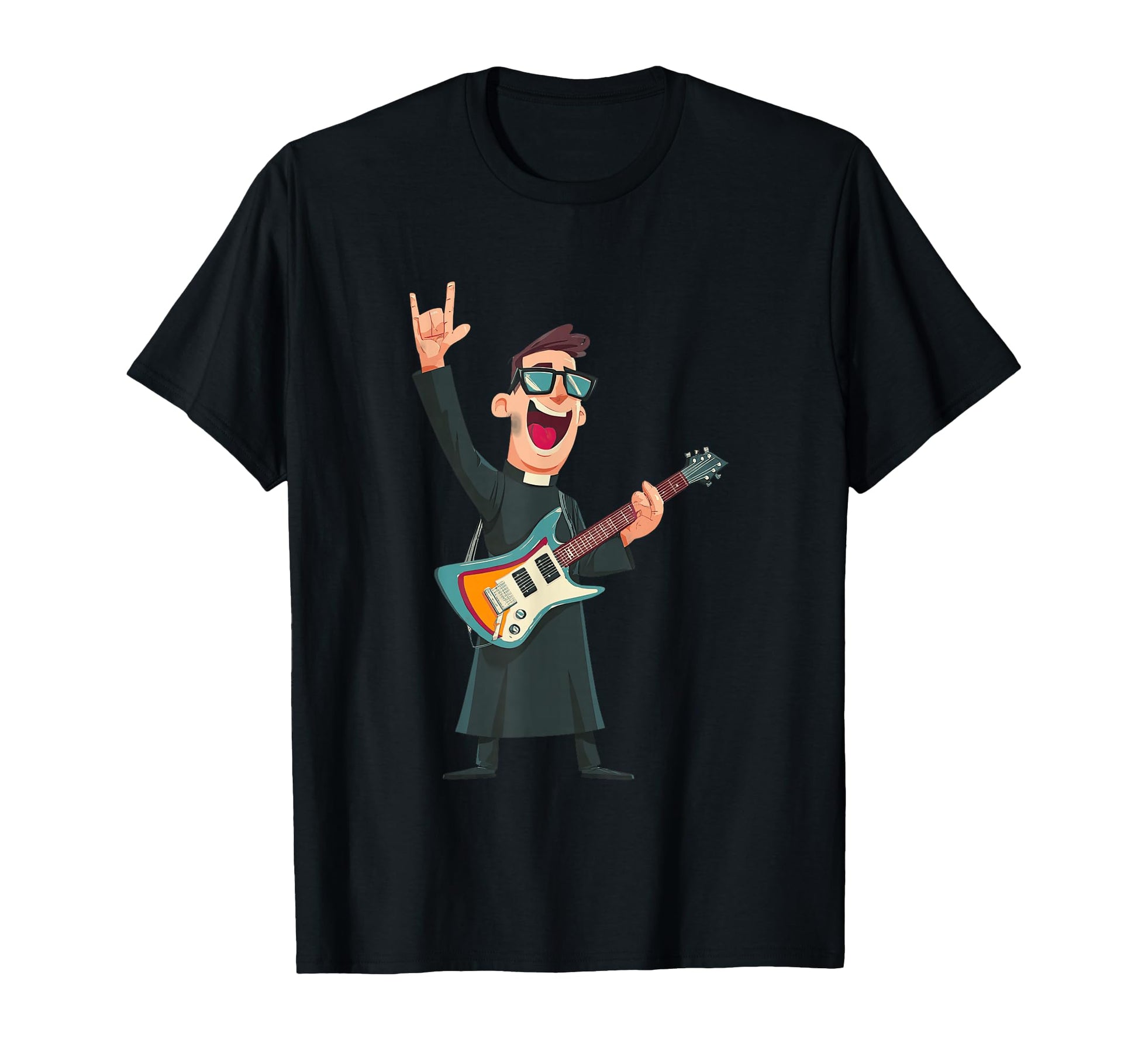 Rockstar Priest Sunglasses Electric Guitar T-Shirt - Unique Graphic Unisex - T-Shirt, Sweatshirt, Hoodie